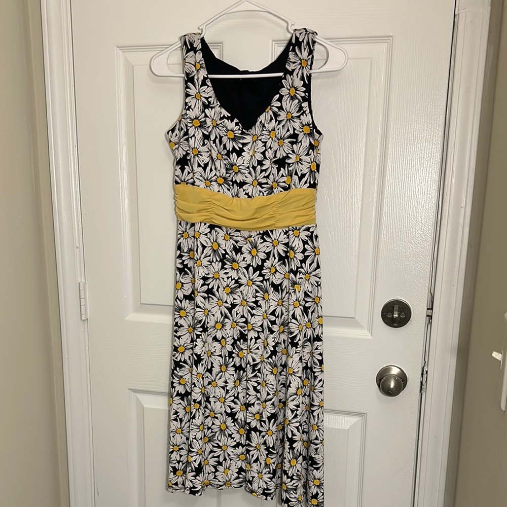 Floral Sleeveless Dress with Yellow Accent